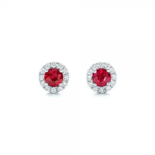 Ruby diamond earring-Halo Ruby earrings-White Gold Earring-Stud Earrings-Gift for her-Red Ruby-Halo stud earrings-Cluster stud earrings