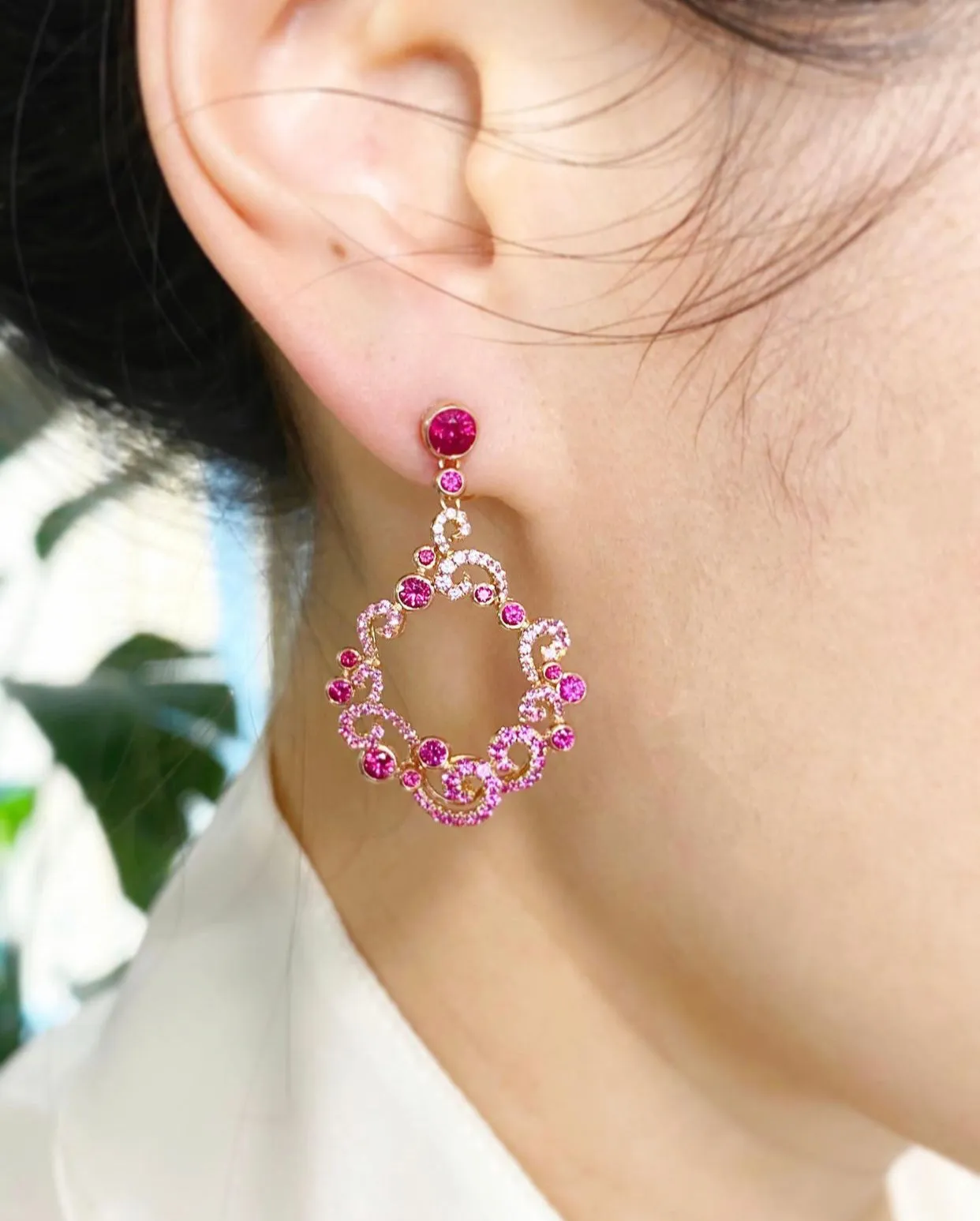 Ruby Pink Sapphire Diamond Earrings