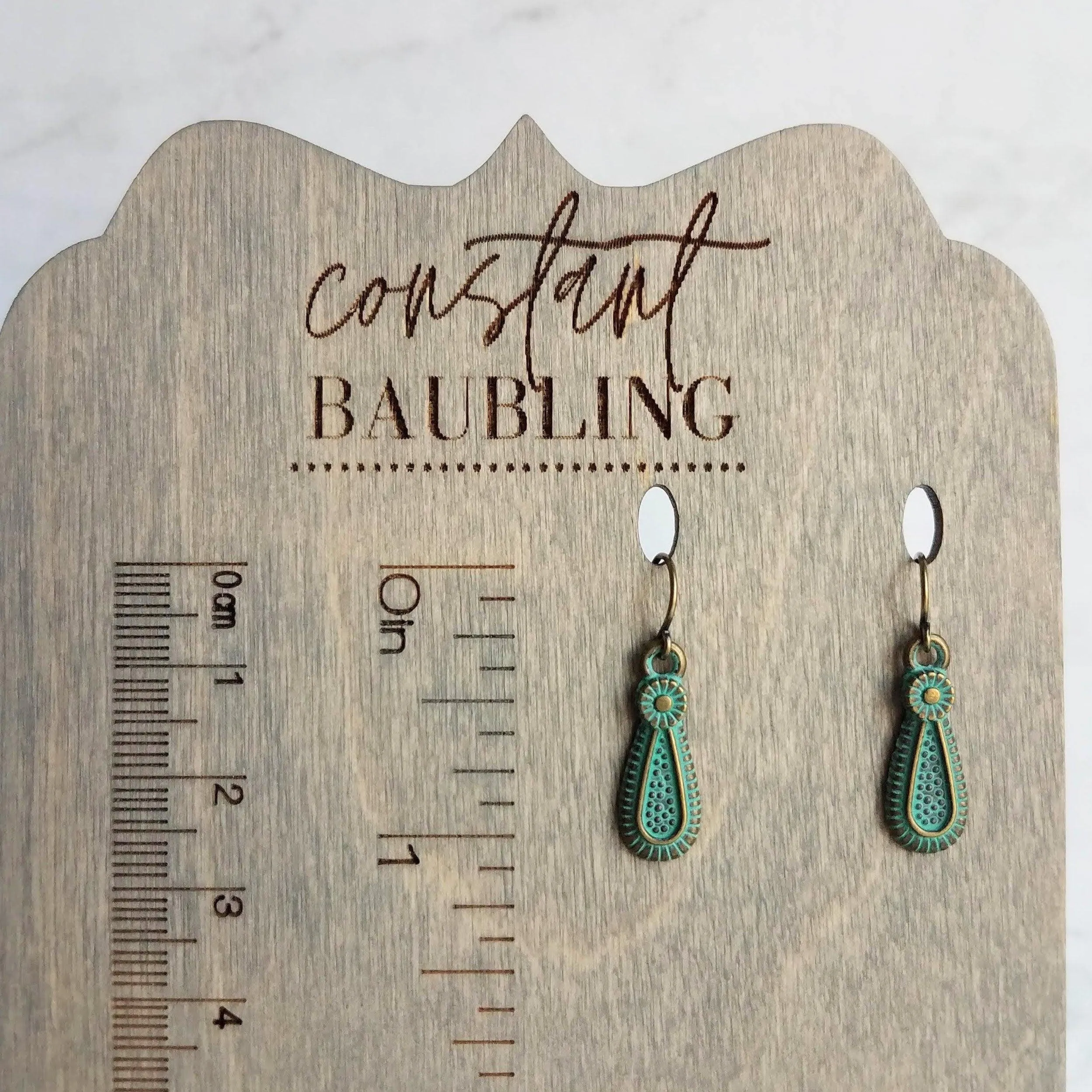 Rustic Earrings, rustic teardrop earring, verdigris earring, verdigris patina earring, green patina earring, bronze teardrop earring, small
