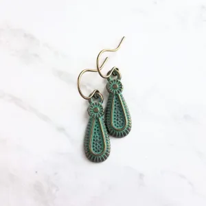 Rustic Earrings, rustic teardrop earring, verdigris earring, verdigris patina earring, green patina earring, bronze teardrop earring, small