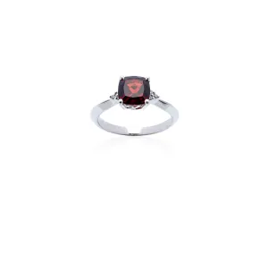 Sabel Collection 14K White Gold Cushion Garnet and Round Diamond Ring