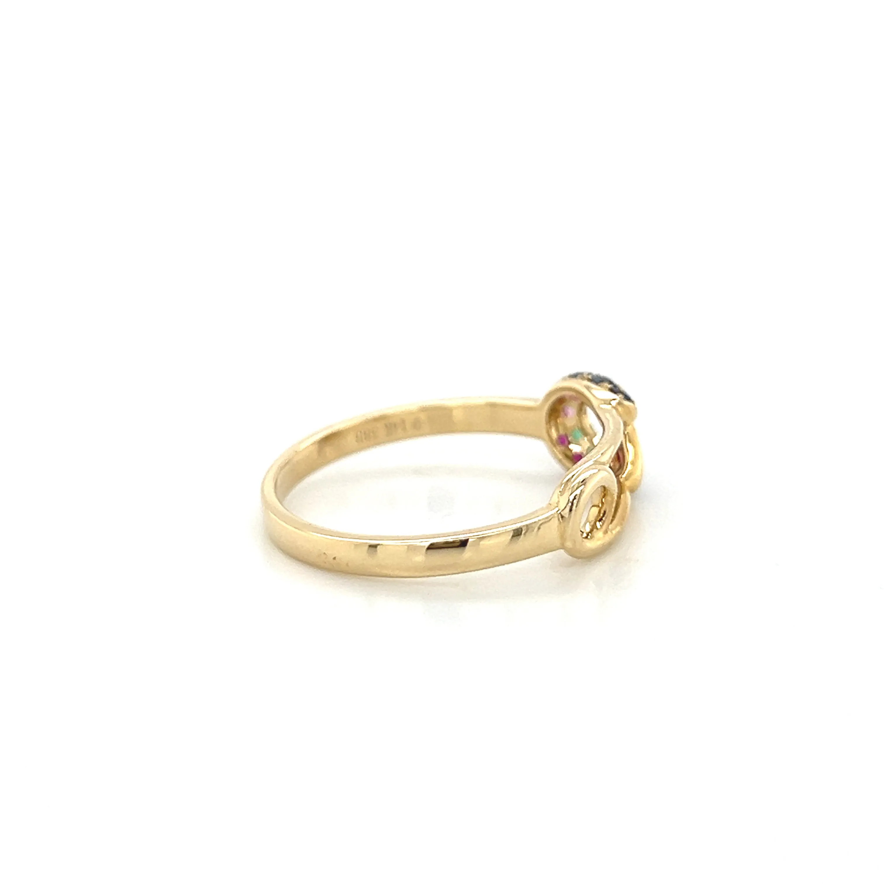 Safety Pin Ring with Sapphires Rubies and Emeralds 14k Yellow Gold