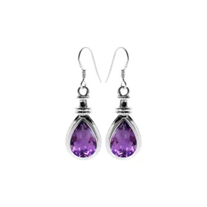 Samira wide collet faceted amethyst teardrop earrings