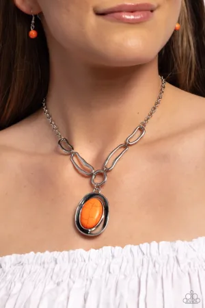 Sandstone Stroll - Orange - Oval Stone Asymmetrical Frame Paparazzi Short Necklace