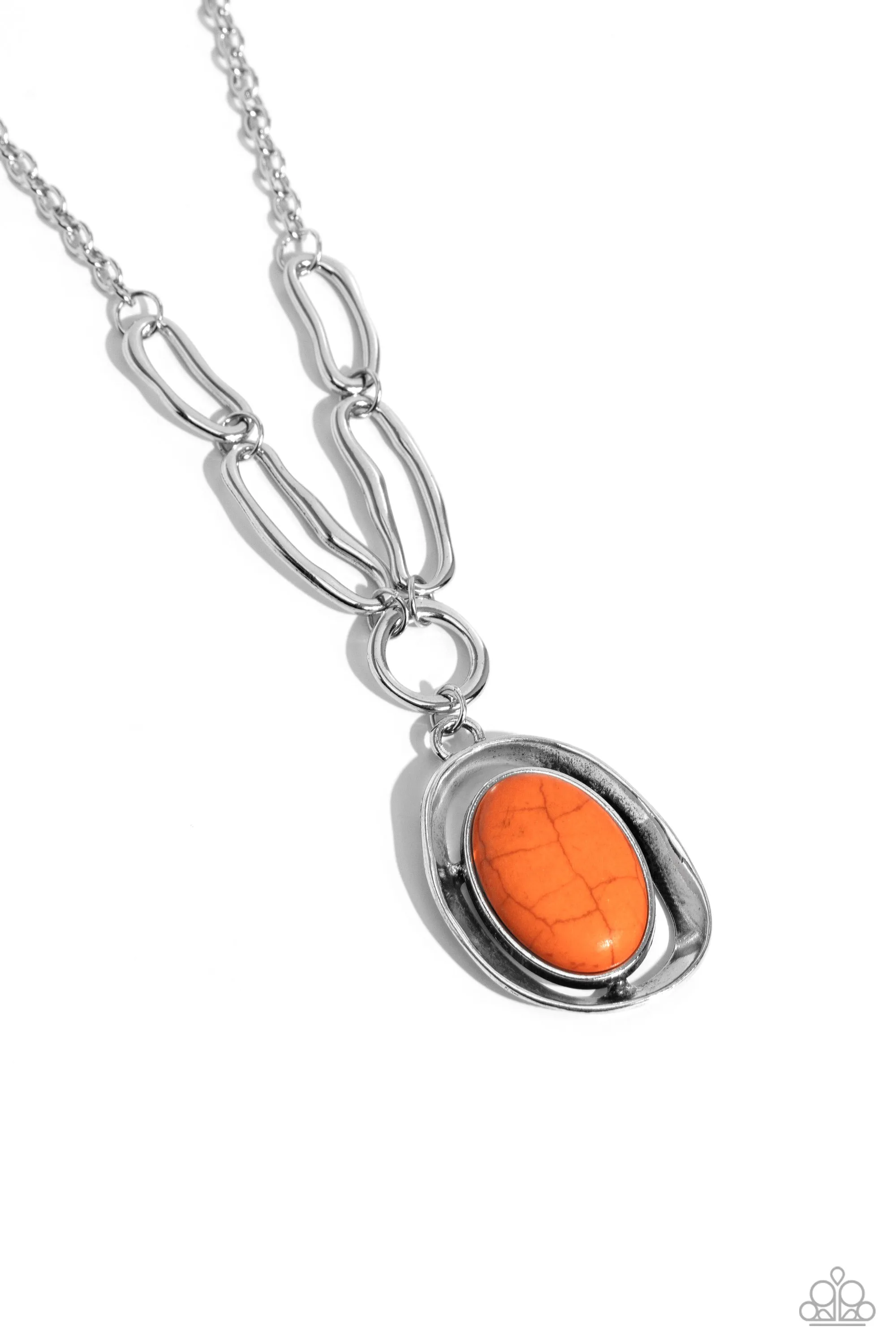 Sandstone Stroll - Orange - Oval Stone Asymmetrical Frame Paparazzi Short Necklace