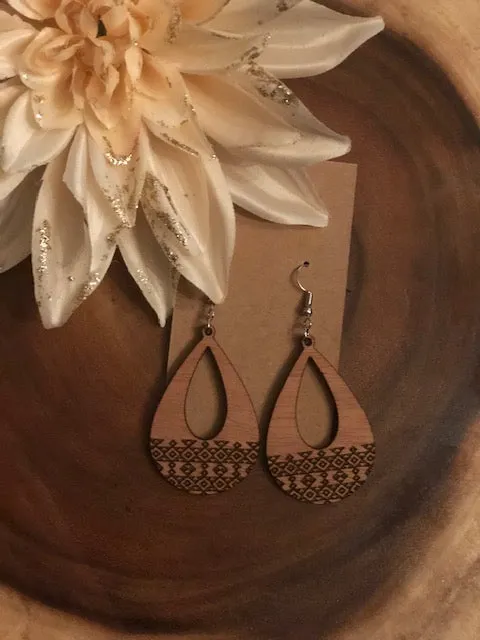 Sapele Wood Aztec Teardrop Earring