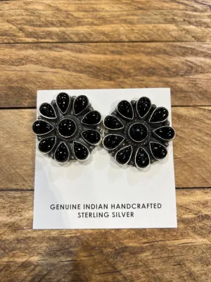 Searles Sterling Black Onyx Cluster Earrings - 1.25"