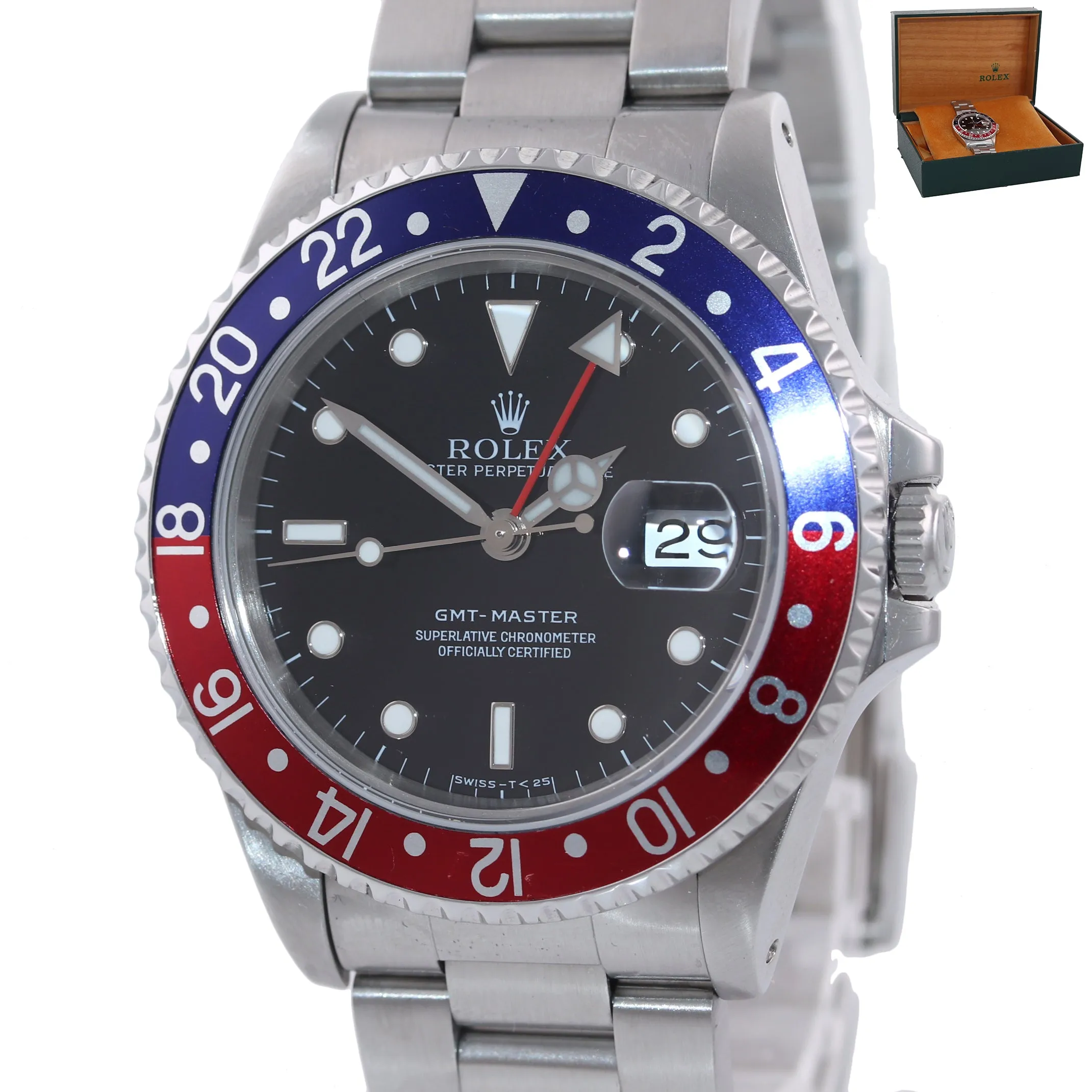 SERVICED Rolex GMT-Master Tritium Dial Pepsi Blue Red Steel 40mm 16700 Watch Box