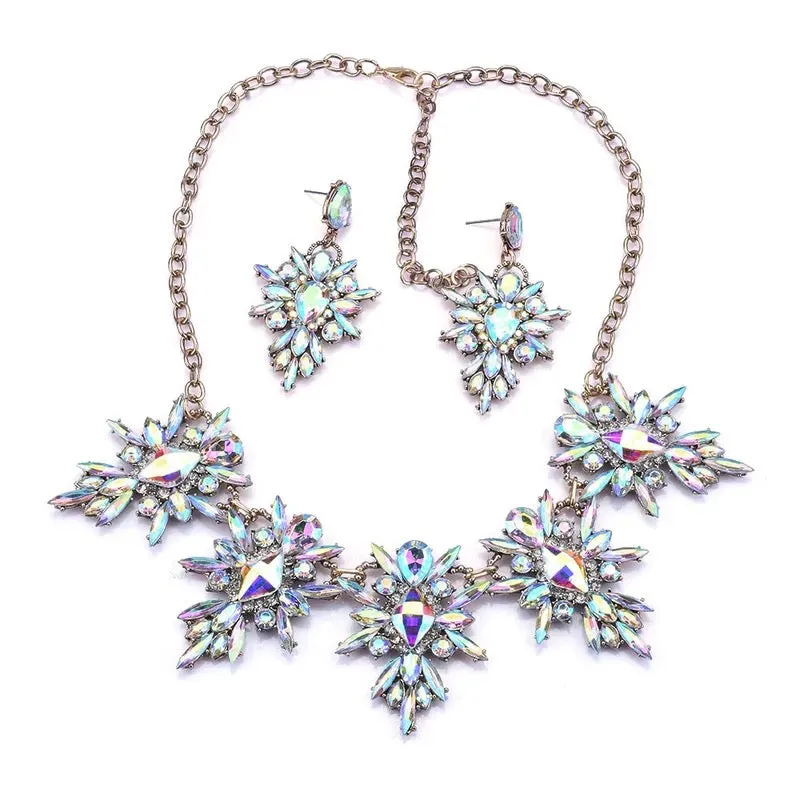 Shattered Bloom - Iridescent Necklace & Earrings Set