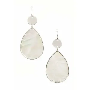 Shell Stone Teardrop Earrings - Silver/White