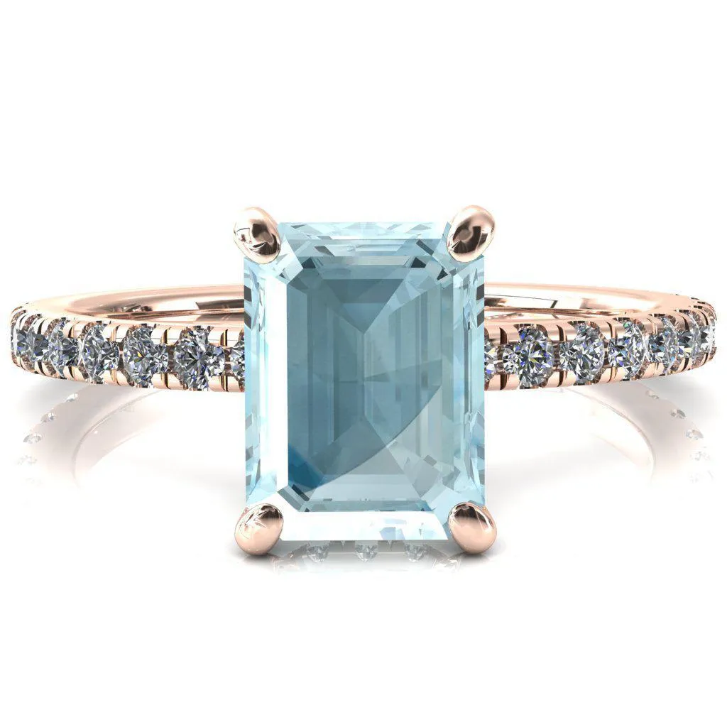 Sicili Emerald Aqua Blue Spinel 4 Prong 3/4 Micro Pave Diamond Engagement Ring
