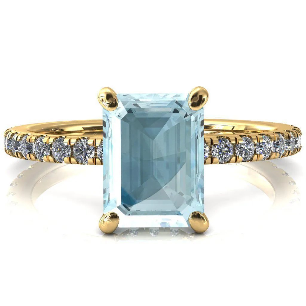 Sicili Emerald Aqua Blue Spinel 4 Prong 3/4 Micro Pave Diamond Engagement Ring