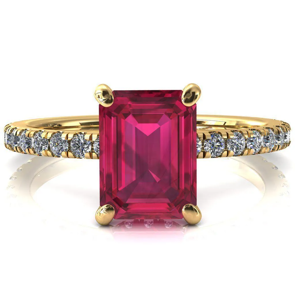 Sicili Emerald Ruby 4 Prong 3/4 Micro Pave Diamond Engagement Ring