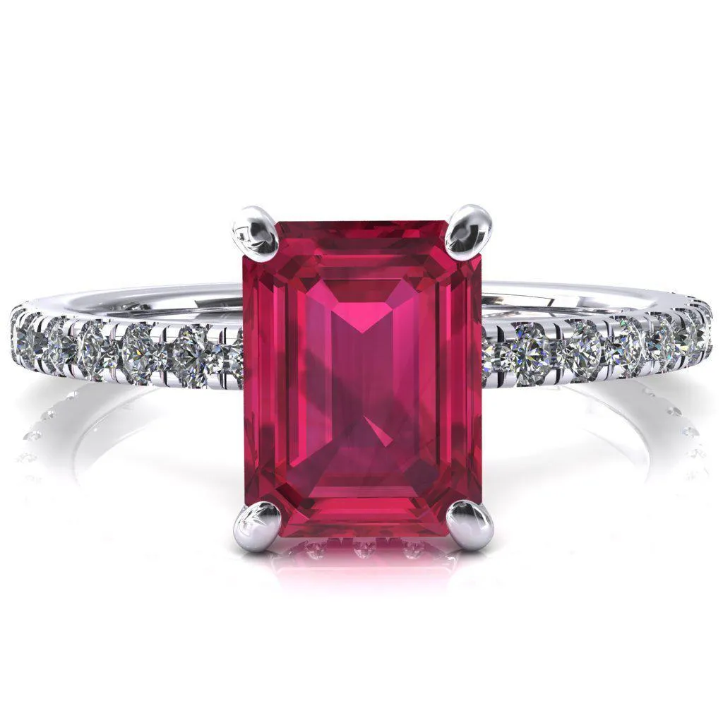 Sicili Emerald Ruby 4 Prong 3/4 Micro Pave Diamond Engagement Ring