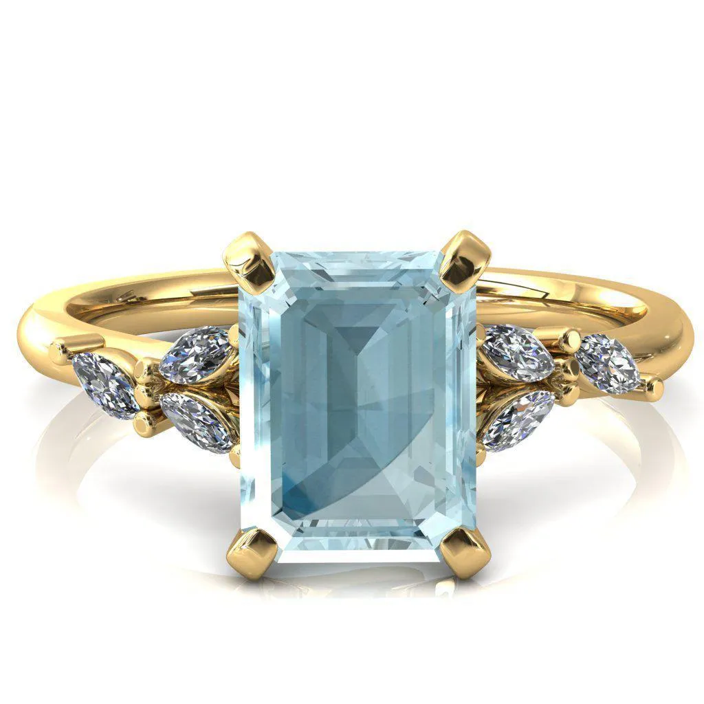 Sigrid Emerald Aqua Blue Spinel 4 Prong Marquise Diamond Side Ring