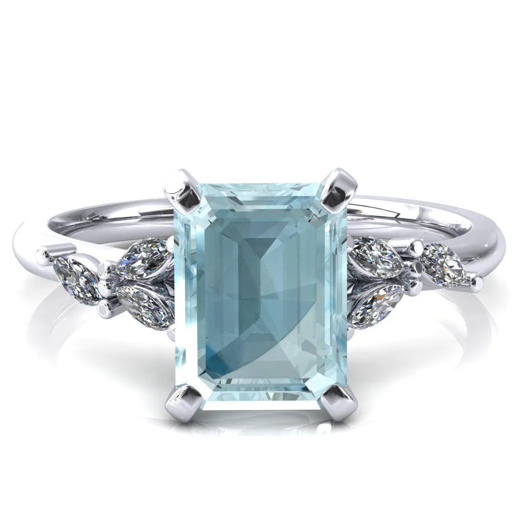 Sigrid Emerald Aqua Blue Spinel 4 Prong Marquise Diamond Side Ring