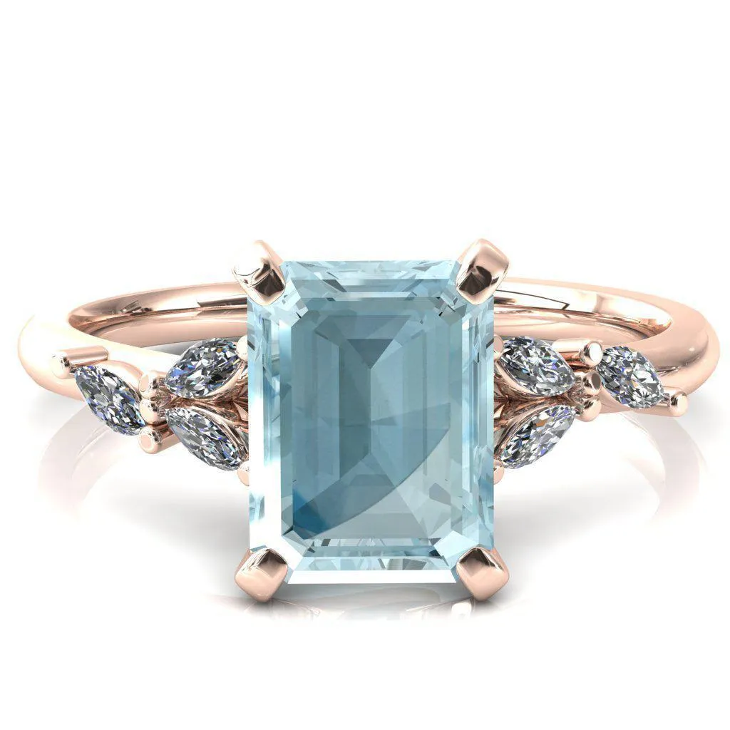 Sigrid Emerald Aqua Blue Spinel 4 Prong Marquise Diamond Side Ring