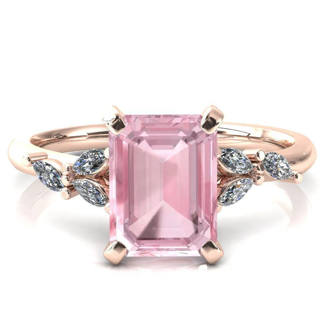 Sigrid Emerald Pink Sapphire 4 Prong Marquise Diamond Side Ring