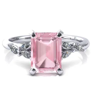 Sigrid Emerald Pink Sapphire 4 Prong Marquise Diamond Side Ring