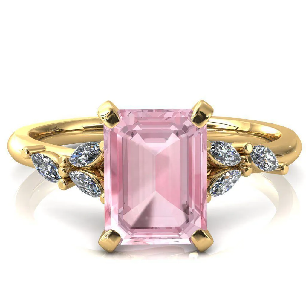 Sigrid Emerald Pink Sapphire 4 Prong Marquise Diamond Side Ring