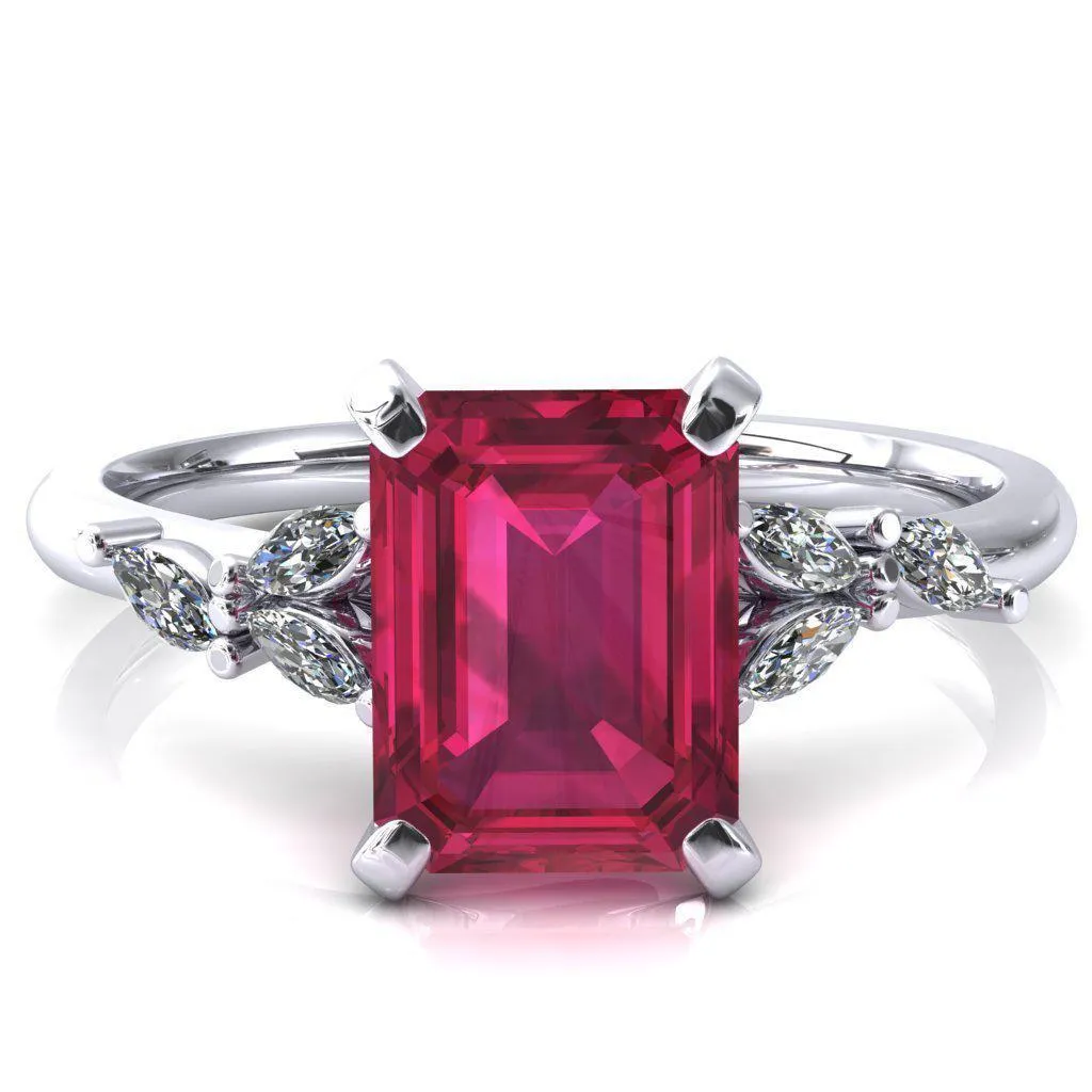 Sigrid Emerald Ruby 4 Prong Marquise Diamond Side Ring