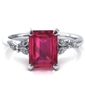 Sigrid Emerald Ruby 4 Prong Marquise Diamond Side Ring