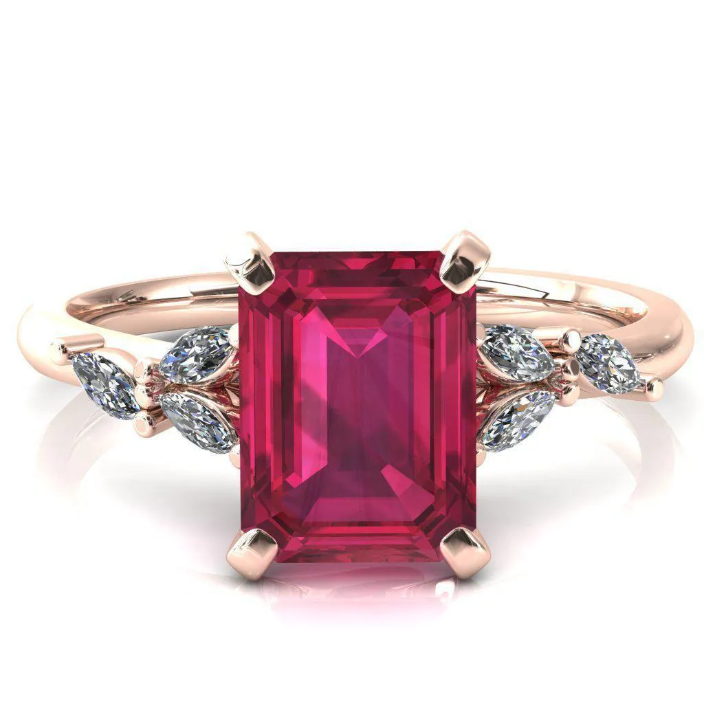 Sigrid Emerald Ruby 4 Prong Marquise Diamond Side Ring
