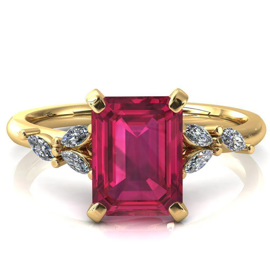 Sigrid Emerald Ruby 4 Prong Marquise Diamond Side Ring