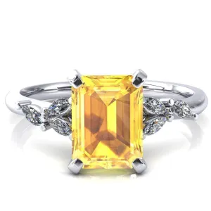 Sigrid Emerald Yellow Sapphire 4 Prong Marquise Diamond Side Ring
