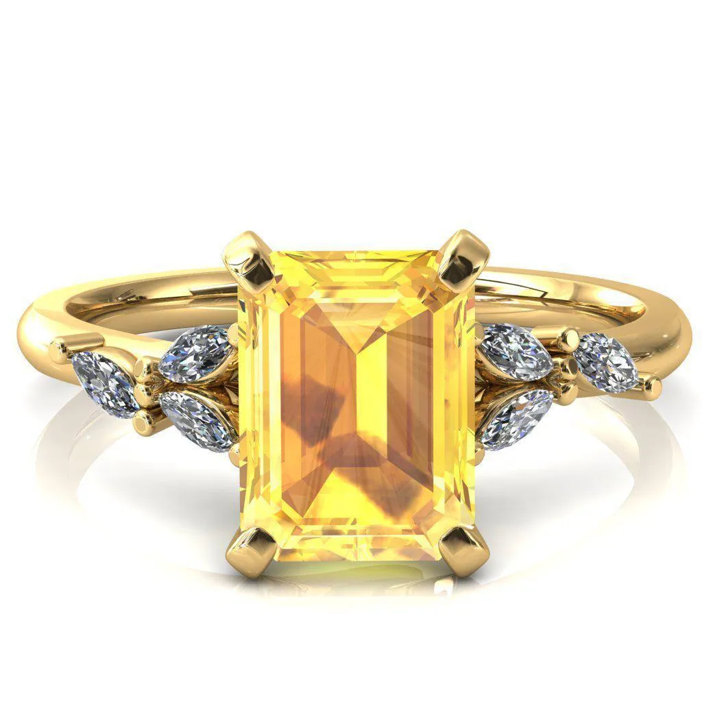 Sigrid Emerald Yellow Sapphire 4 Prong Marquise Diamond Side Ring