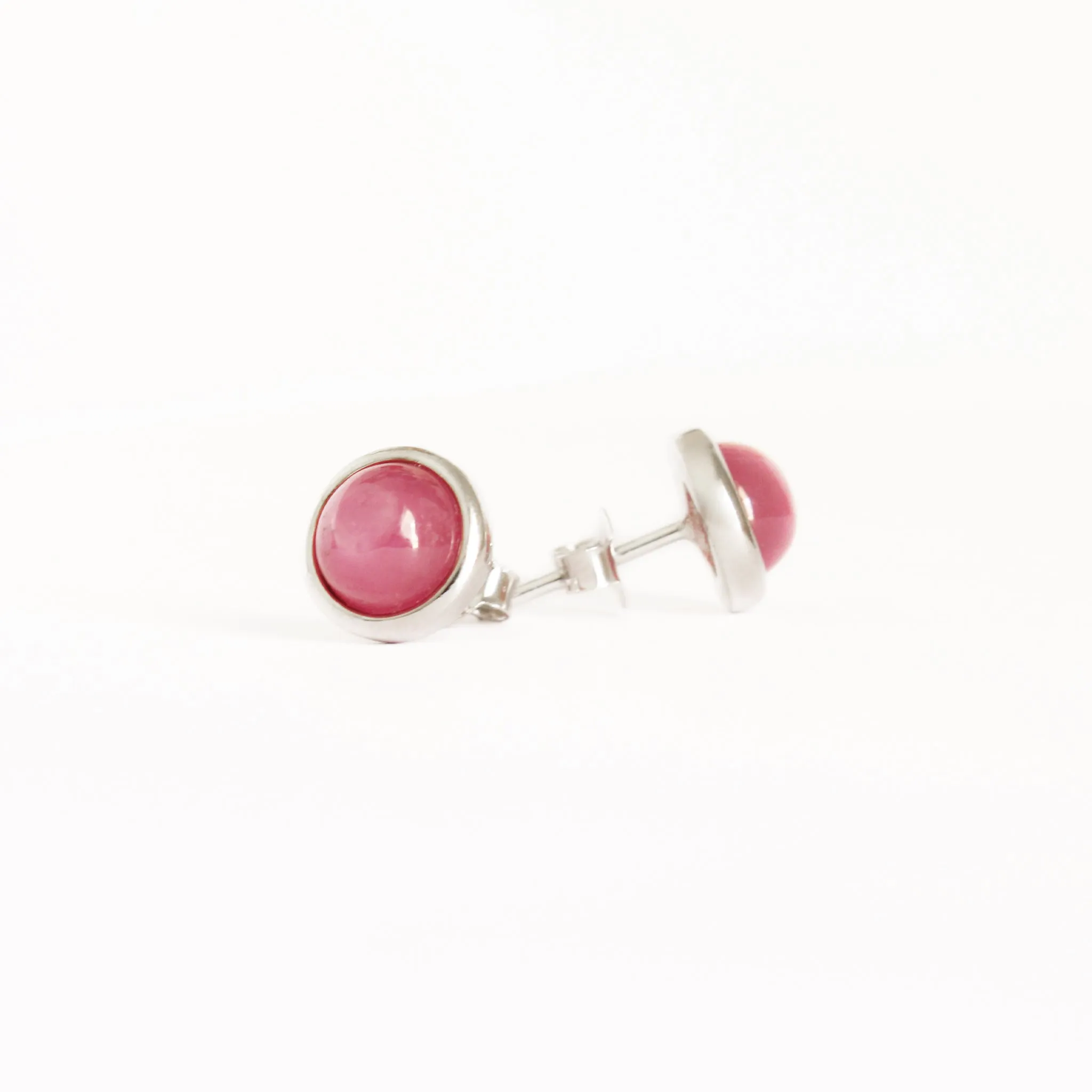 Silver Cabochon Round Cut Ruby Earrings