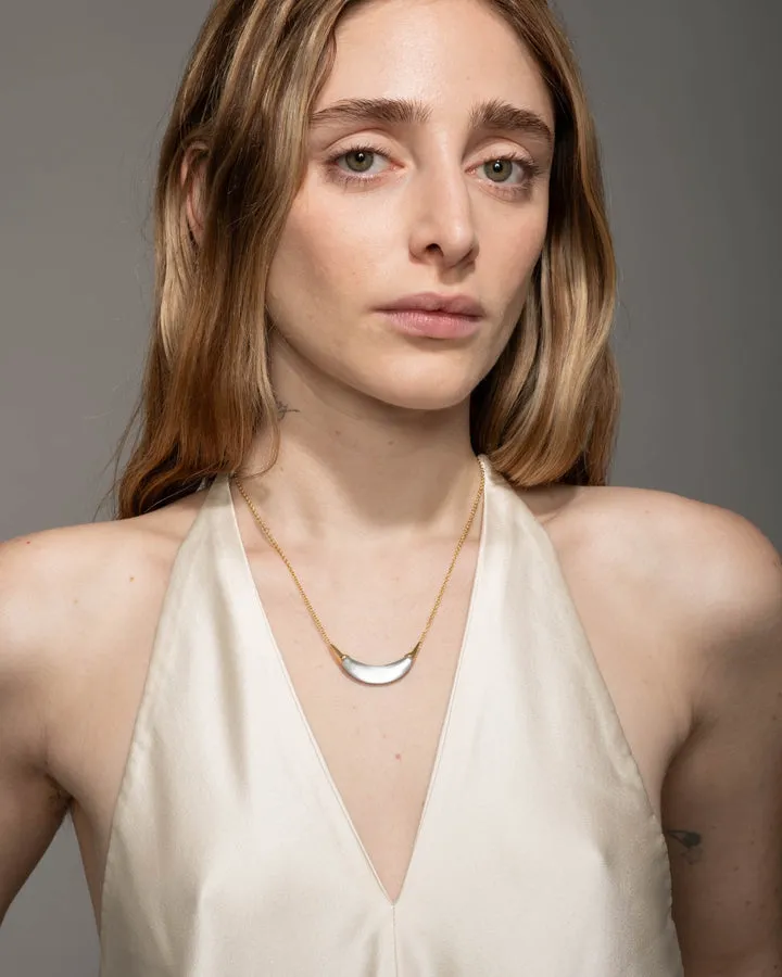 Silver Gold Crescent Lucite Necklace