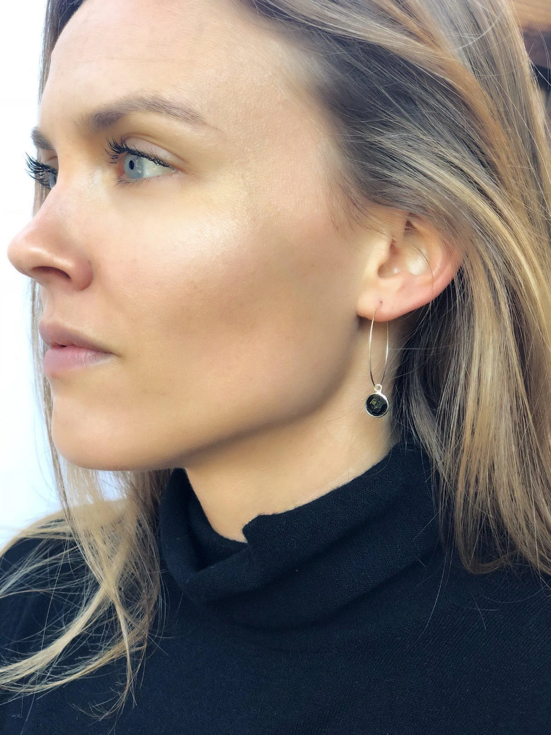 Silver Margi Hoops in Onyx