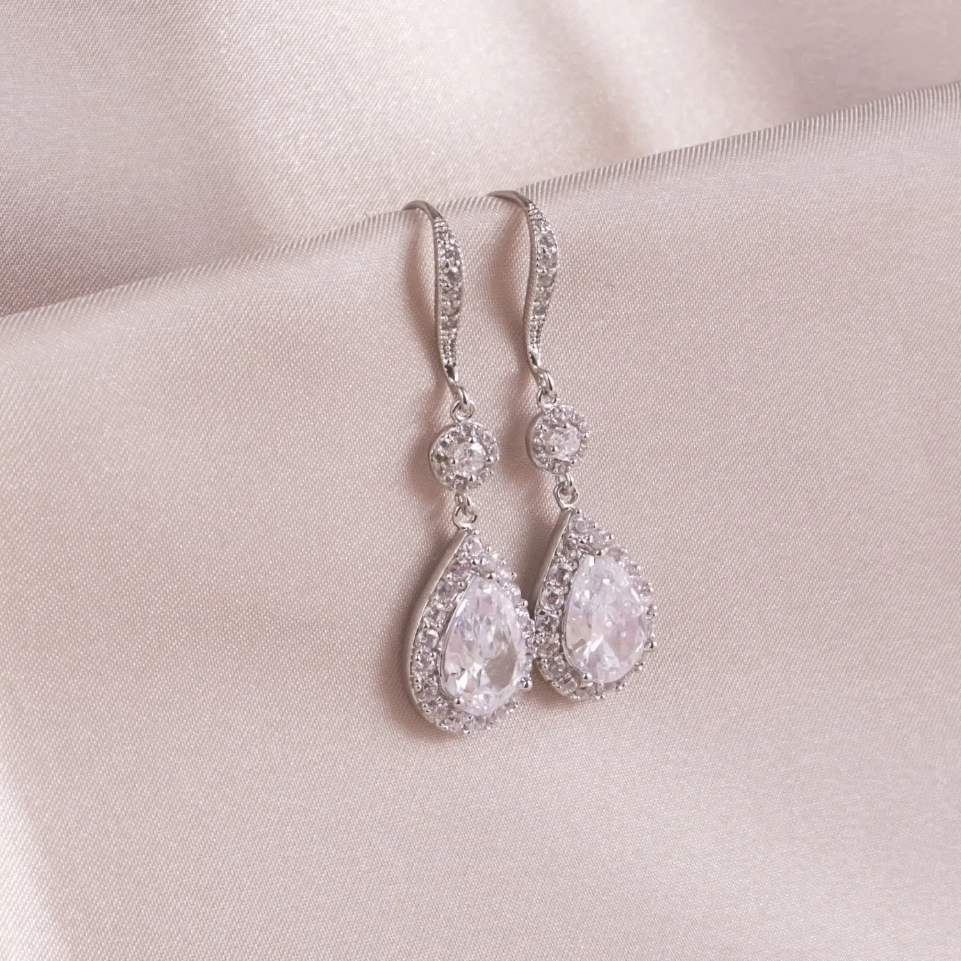 Silver Teardrop Crystal Dangle Earrings