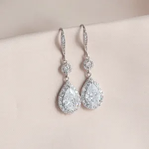 Silver Teardrop Crystal Dangle Earrings