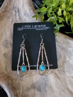 Silver Teardrop Earrings with Turquoise Stone