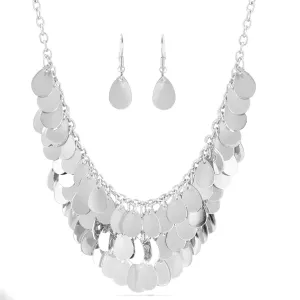 SILVER TEARDROP MULTI CHARMS  NECKLACES SET #SQ251-084366S (EE5)