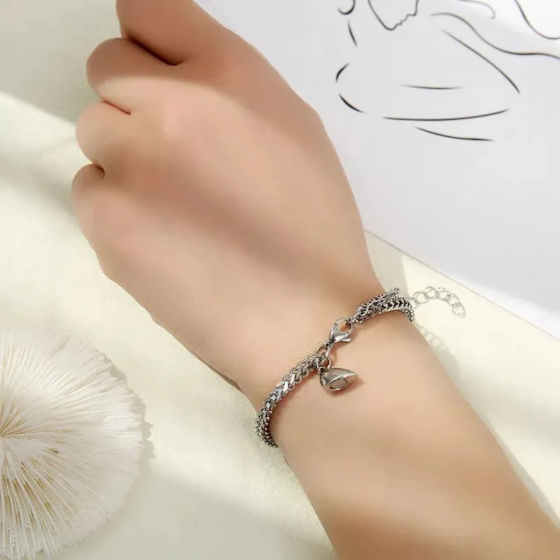 Simple Couples Cuban Magnetic Heart Bracelet Set