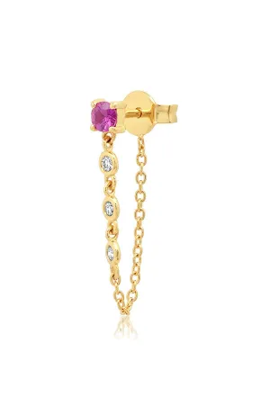 Single Ruby Stud with Diamond Chain