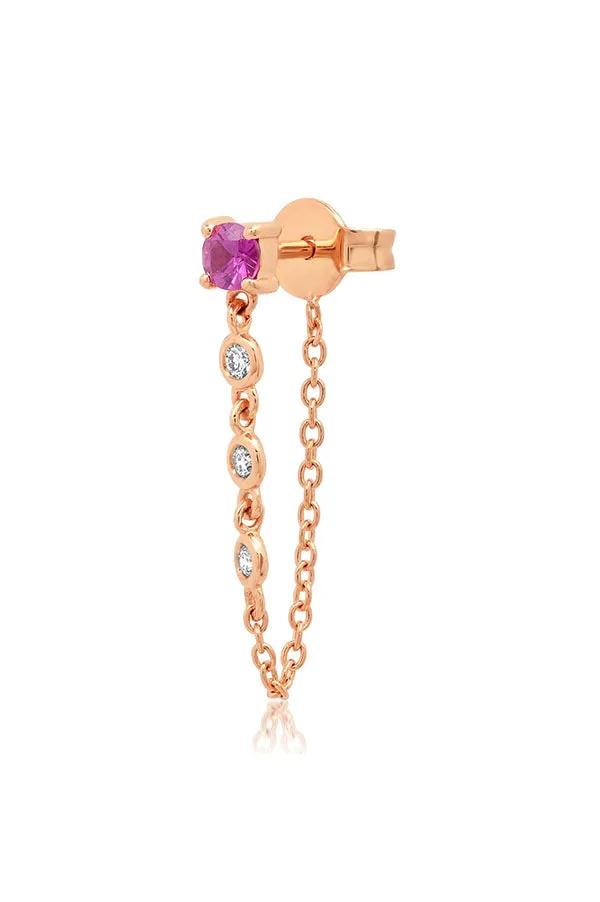 Single Ruby Stud with Diamond Chain