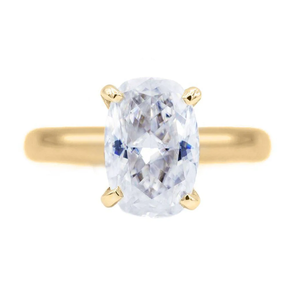 Skinny Cushion First Crush FAB Moissanite 4 Prongs FANCY Solitaire Ring