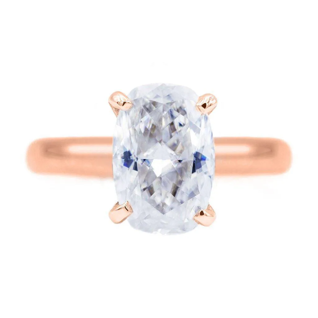 Skinny Cushion First Crush FAB Moissanite 4 Prongs FANCY Solitaire Ring