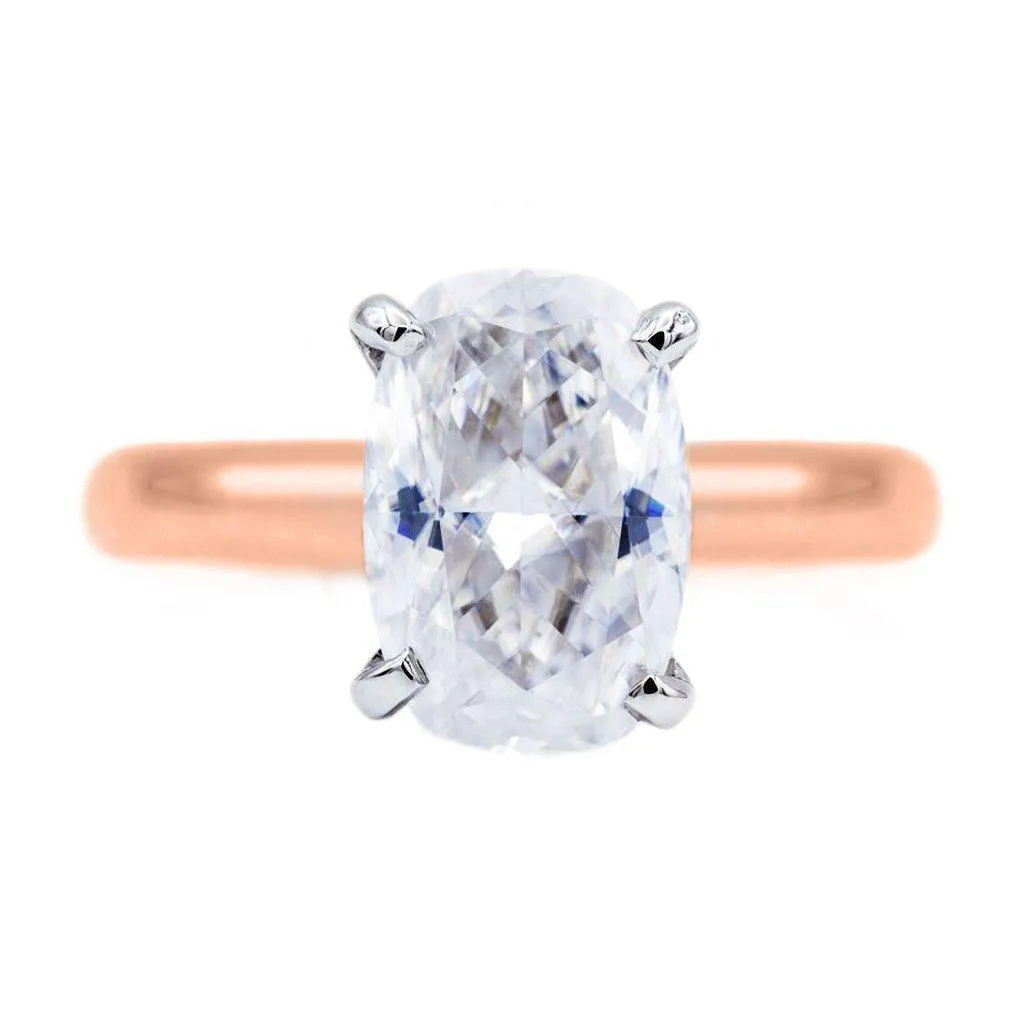 Skinny Cushion First Crush FAB Moissanite 4 Prongs FANCY Solitaire Ring