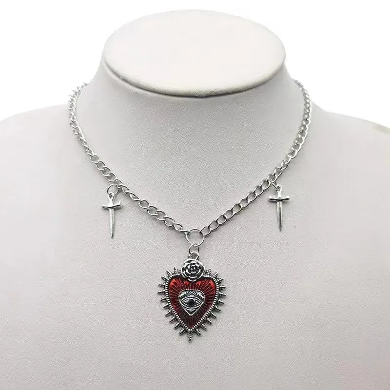 Skull Black Heart Pendants Necklaces