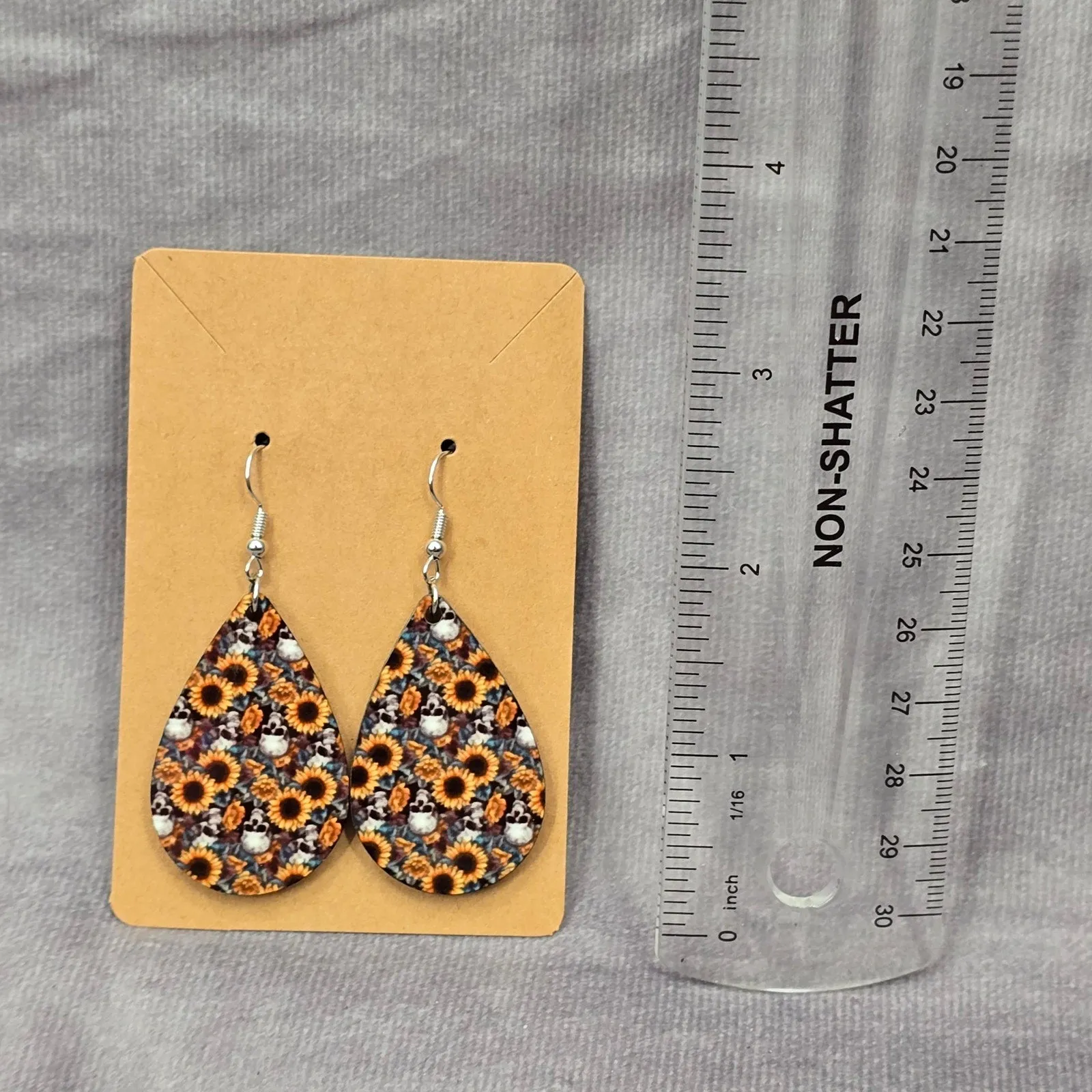 Skull Sunflower Halloween Teardrop Hook Handmade Earrings JB1E2
