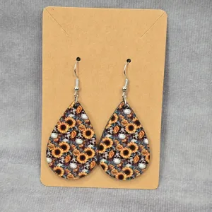 Skull Sunflower Halloween Teardrop Hook Handmade Earrings JB1E2