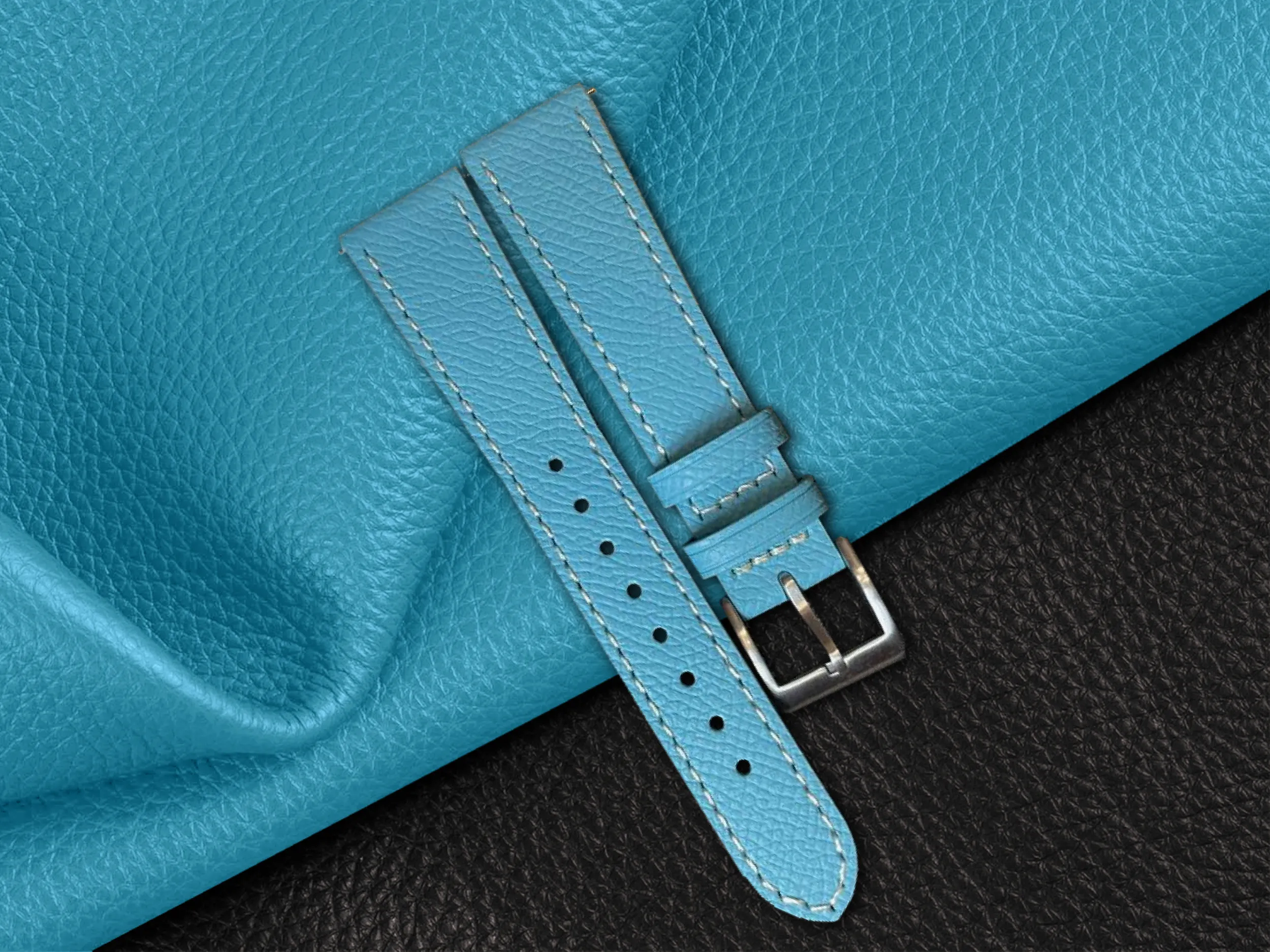 Sky Blue Epsom Leather Slim Apple Watch Strap