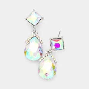 Small AB Multi Stone and Teardrop Dangle Pageant Earrings | Earrings for Little Girls | 402770
