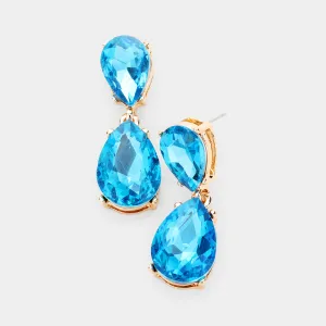Small Aqua Crystal Double Teardrop Pageant Earrings  | 435966