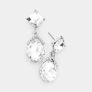 Small Clear Multi Stone and Teardrop Dangle Pageant Earrings | Earrings for Little Girls | 402771